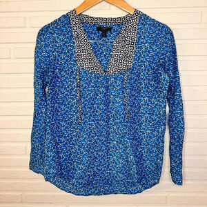 J. Crew Blue Floral Cotton and Silk Multi design Top, Women’s Size 4